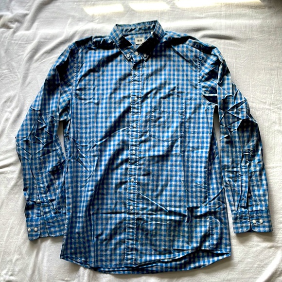 Vintage Uniqlo Blue Check Oxford Button Down, Size L - Picture 2 of 3
